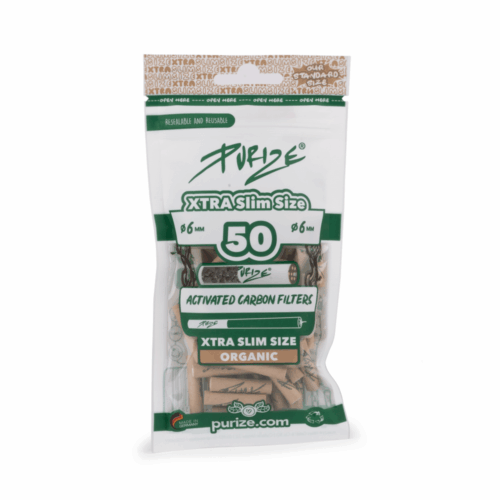 PURIZE Xtra Slim Aktivkohlefilter 6 mm – 50 Stück im PE-Beutel, Organic (VE 20 × 50)