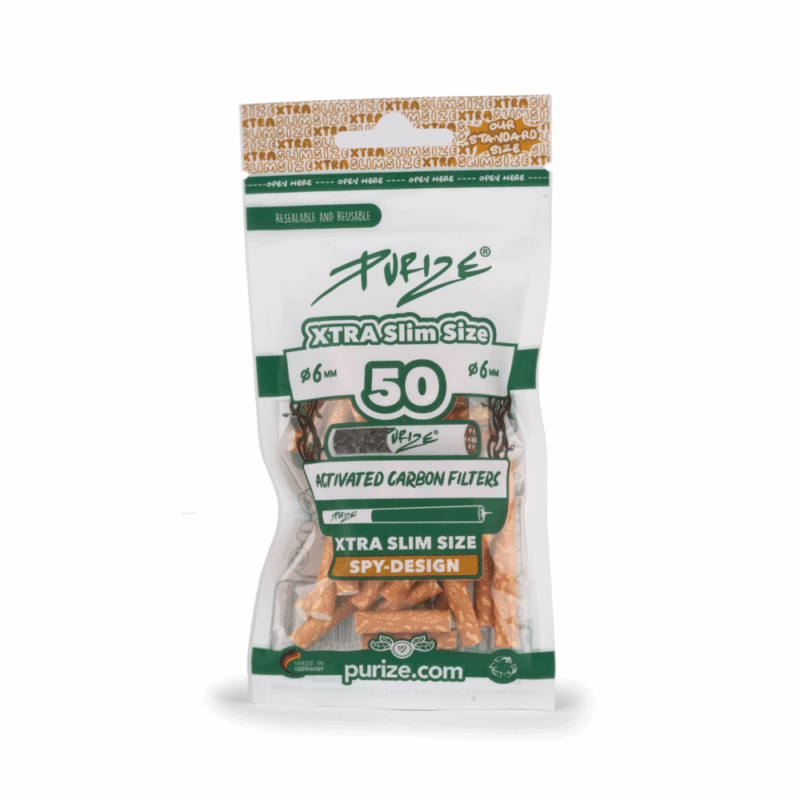 PURIZE Xtra Slim Aktivkohlefilter 6 mm – 50 Stück im PE-Beutel, Spion (VE 20 × 50)