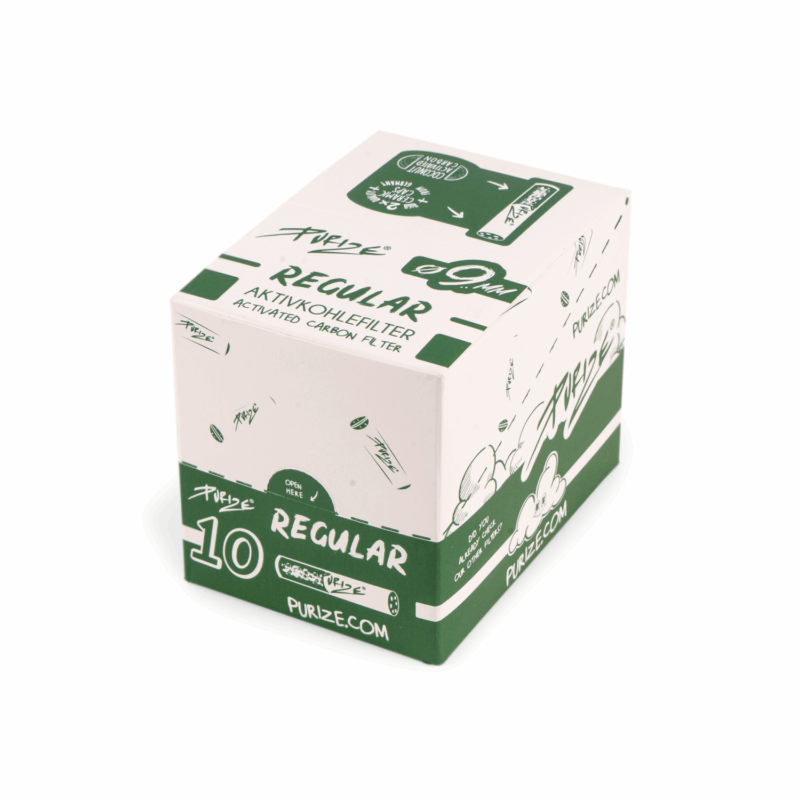 PURIZE Regular Size Aktivkohlefilter 9 mm – Mini Pack, Weiß (VE 20 × 10 Stück)