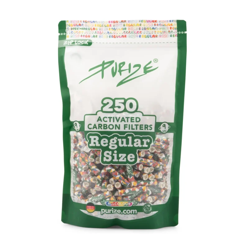 PURIZE Regular Size Aktivkohlefilter 9 mm – 250 Stück im PE-Beutel, All-Color