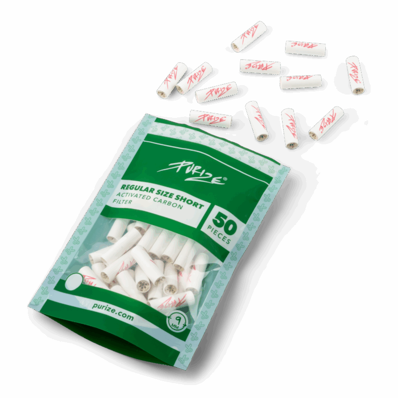 PURIZE Regular Size Short Aktivkohlefilter 9 mm – 50 Stück im PE-Beutel (VE 10 × 50)