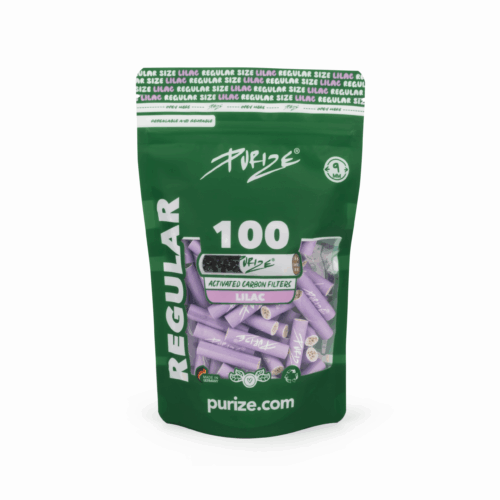 PURIZE Regular Size Aktivkohlefilter 9 mm – 100 Stück im PE-Beutel, Lilac