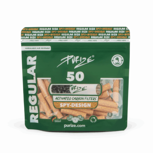 Regular50_spy PURIZE Regular Size Aktivkohlefilter 9 mm – 50 Stück im PE-Beutel, Spion (VE 8 × 50)