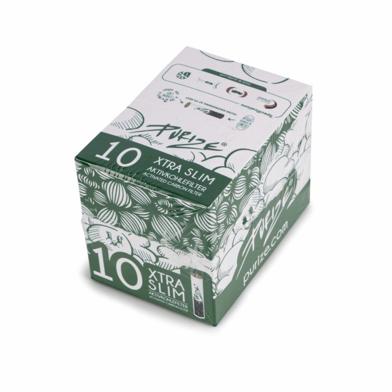 PURIZE Xtra Slim Aktivkohlefilter 6 mm – Mini Pack, Weiß (VE 20 × 10 Stück)