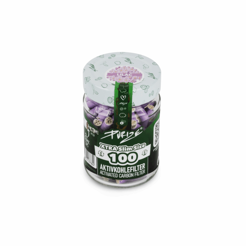 PURIZE Xtra Slim Aktivkohlefilter 6 mm – 100 Stück im Glas, Farben Mixed (VE 10 × 100)