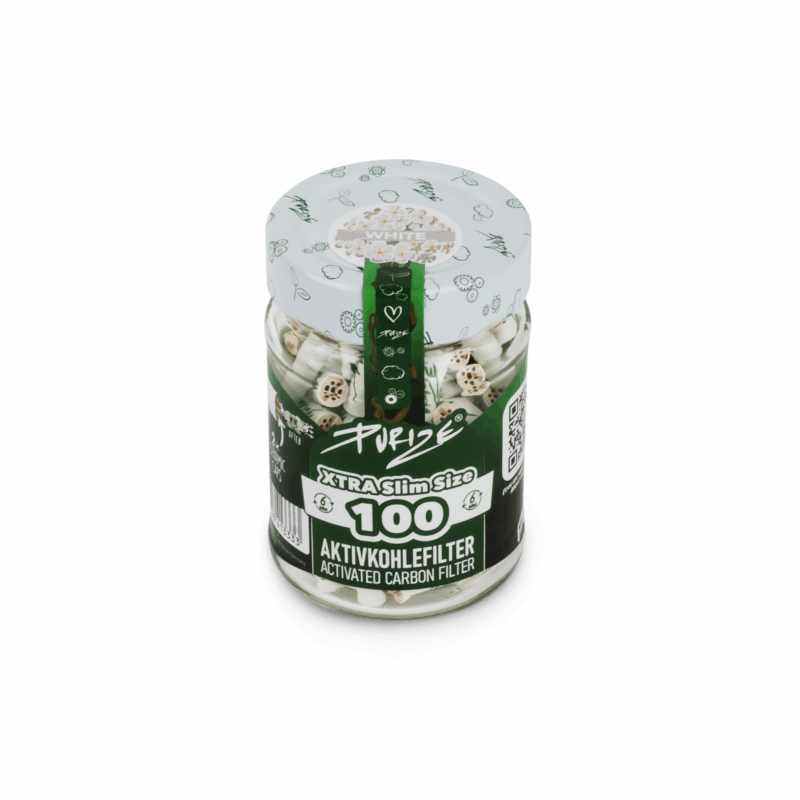 PURIZE Xtra Slim Aktivkohlefilter 6 mm – 100 Stück im Glas, Farben Mixed (VE 10 × 100)