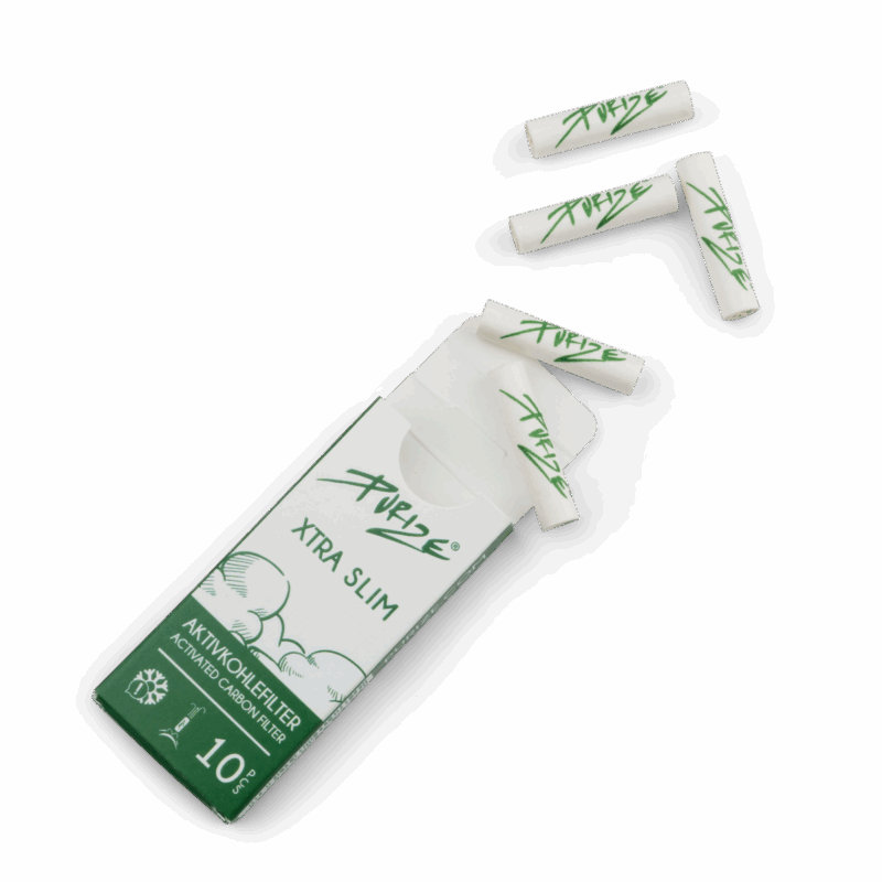 PURIZE Xtra Slim Aktivkohlefilter 6 mm – Mini Pack, Weiß (VE 20 × 10 Stück)