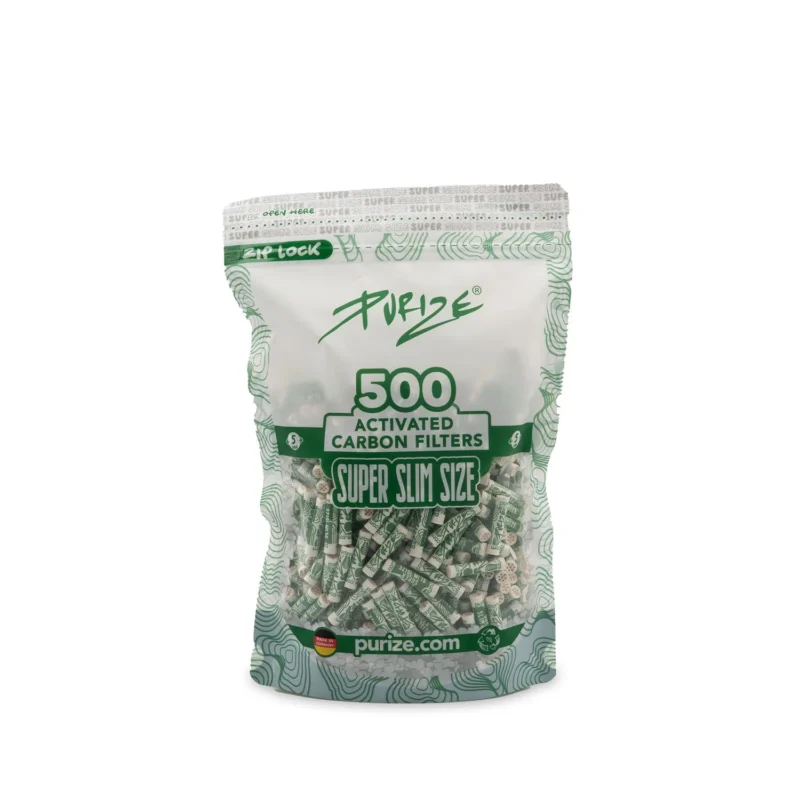 PURIZE Super Slim Size Aktivkohlefilter 5 mm – 500 Stück im Beutel, Weiß