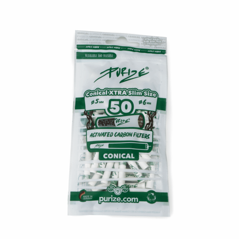 PURIZE Conical XTRA Aktivkohlefilter 5–6 mm – 50 Stück im Beutel, Weiß (VE 20 × 50)