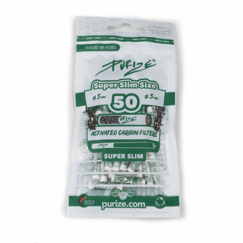PURIZE Super Slim Size Aktivkohlefilter 5 mm – 50 Stück im Beutel, Weiß (VE 20 × 50)