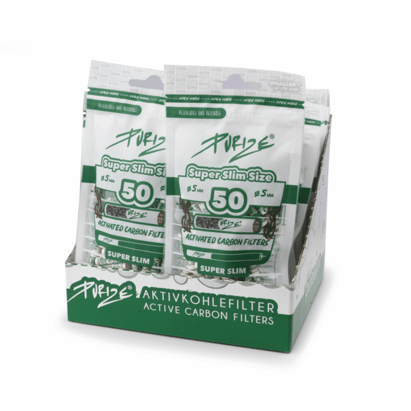 PURIZE Super Slim Size Aktivkohlefilter 5 mm – 50 Stück im Beutel, Weiß (VE 20 × 50)