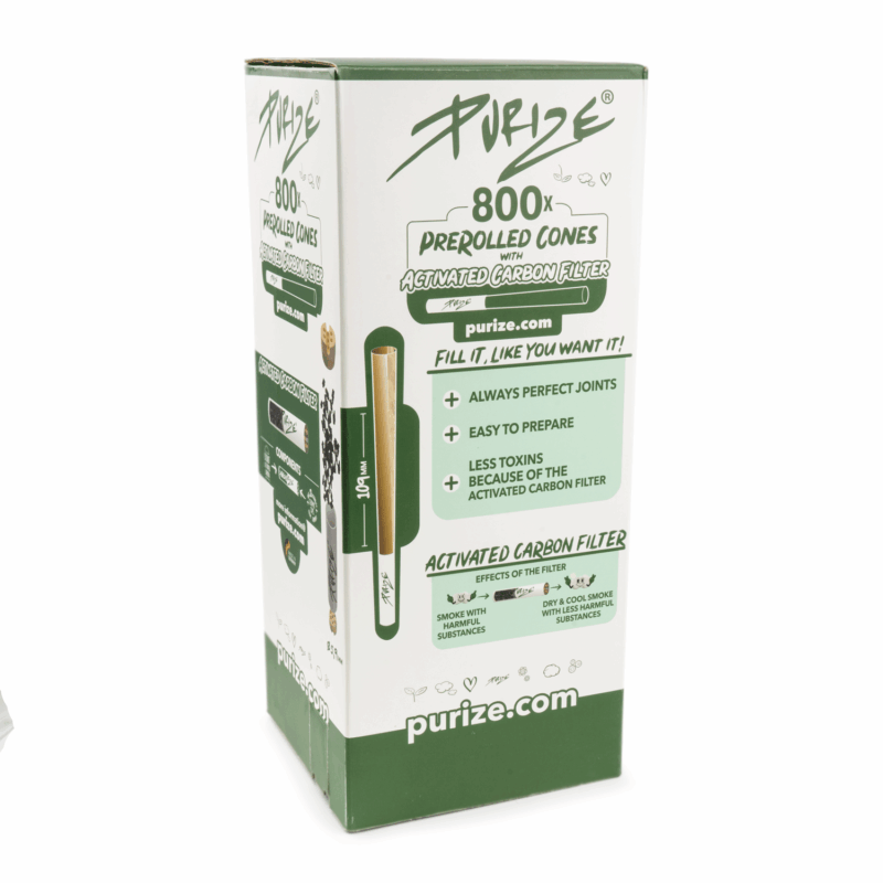 PURIZE Pre-Rolled Cones XTRA – 800 Stück mit Aktivkohlefilter und Stopfhilfe