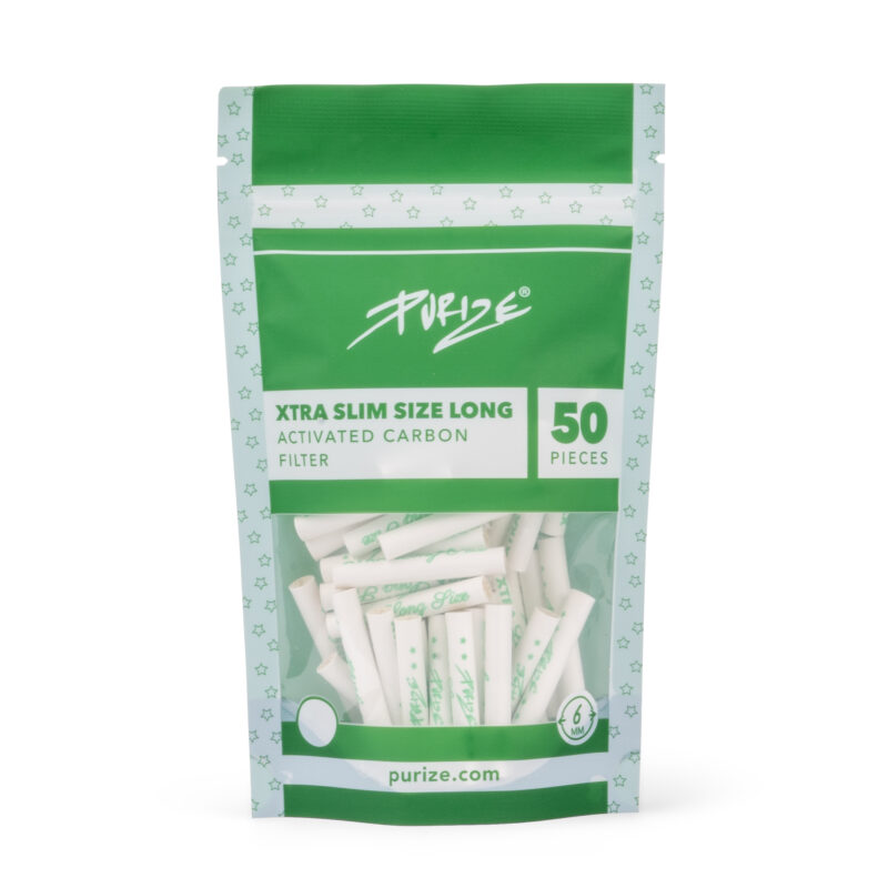 PURIZE XTRA Slim Size Long Aktivkohlefilter 6 mm – 50 Stück im Beutel, Weiß (VE 10 × 50)