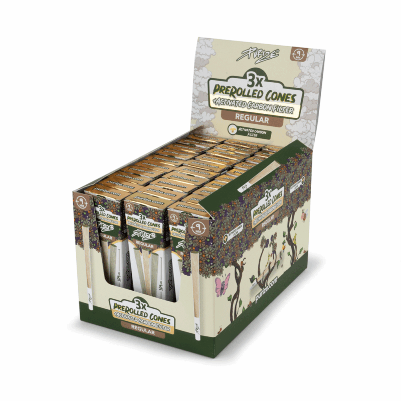 PURIZE Pre-Rolled Cones Regular – 3 Stück mit Aktivkohlefilter und Stopfhilfe (VE 30 × 3)