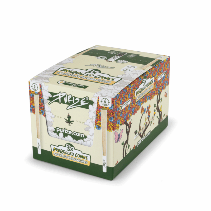 PURIZE Pre-Rolled Cones XTRA – 3 Stück mit Aktivkohlefilter und Stopfhilfe (VE 30 × 3)