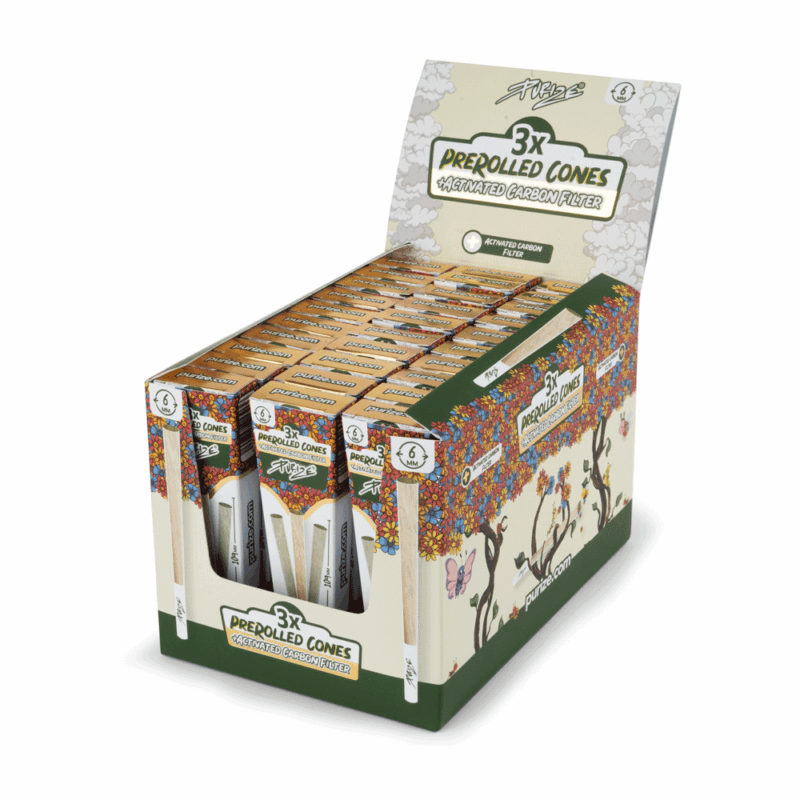 PURIZE Pre-Rolled Cones XTRA – 3 Stück mit Aktivkohlefilter und Stopfhilfe (VE 30 × 3)