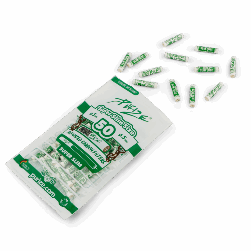 PURIZE Super Slim Size Aktivkohlefilter 5 mm – 50 Stück im Beutel, Weiß (VE 20 × 50)