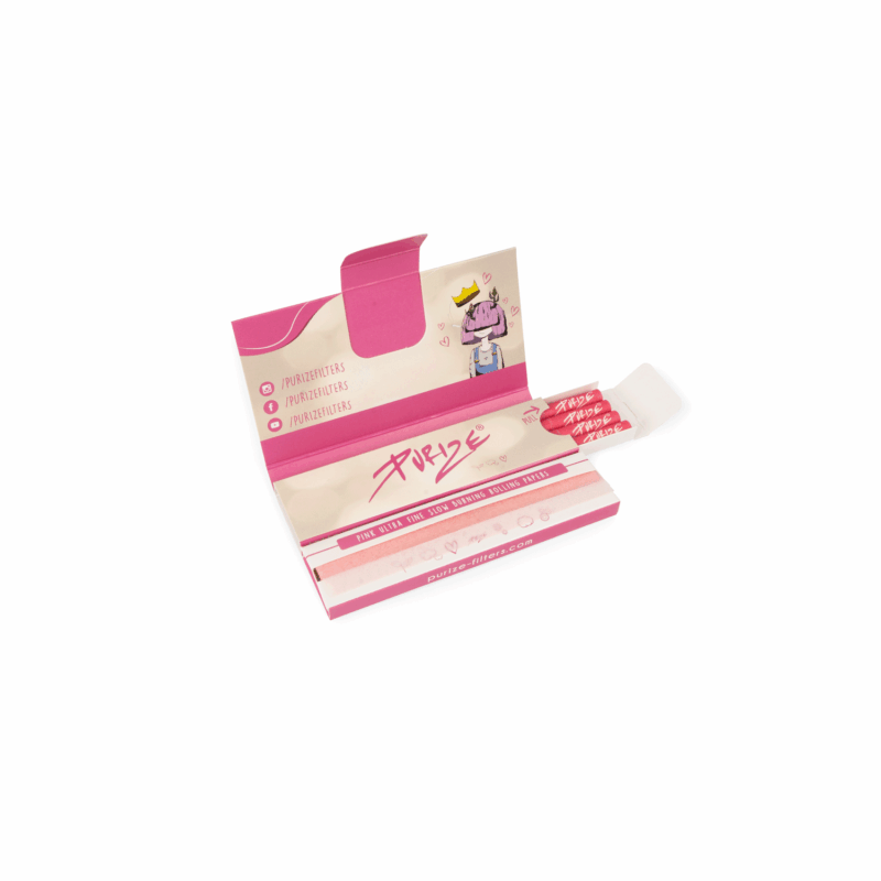 PURIZE Papes & Tips King Size Slim – 32 KSS Papers + 16 Aktivkohlefilter Xtra Slim pro Booklet (VE 12 Stück), Pink