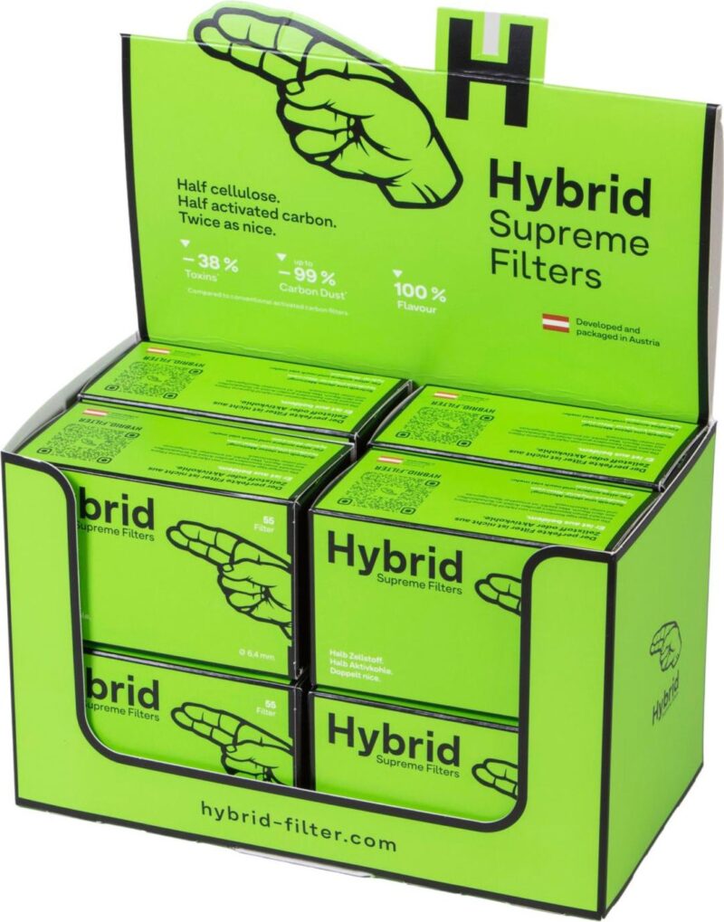 Hybrid Supreme Filters Ø 6,4mm Zellstoff/Aktivkohle 55 Stück (VE 8) – 30mm Premium Aktivkohle Filter