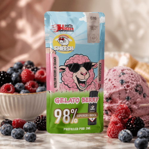 SHEESH Gelato Berry 98 % Superior Indica Pod 2 ml mit Beeren und cremigem Gelato in warmem Premium-Setting